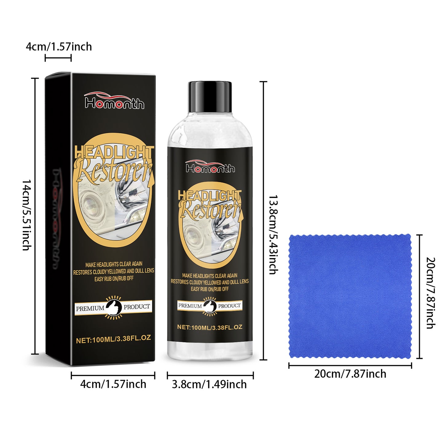 Homonth Car Headlight Restoration Polishing Kit Refurbished Coating Maintenance Brightening Lighting Care Kit