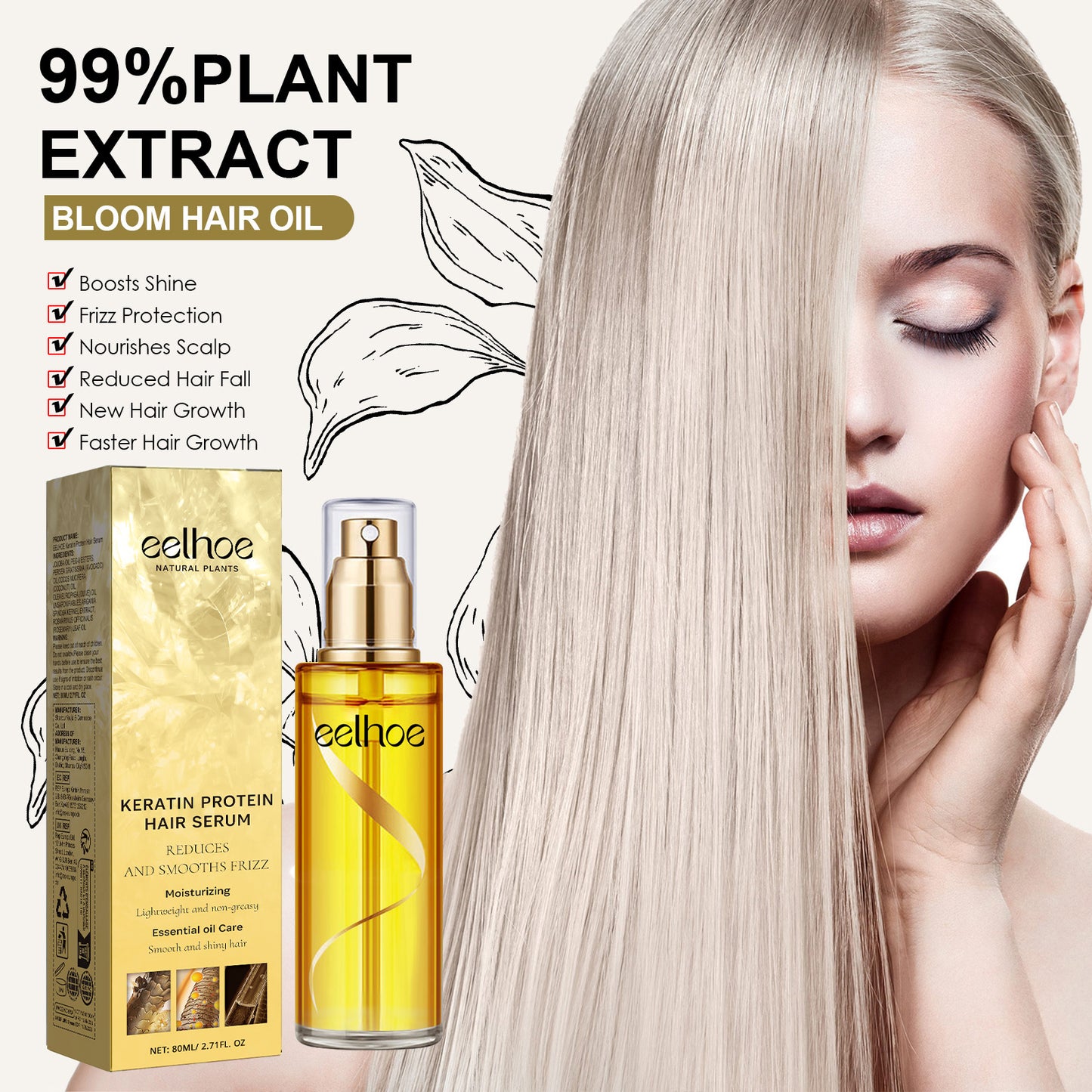 EELHOE Keratin Hair Serum Spray Hair Repair Improves Dry Frizzy Curly Hair Hair Oil Essence