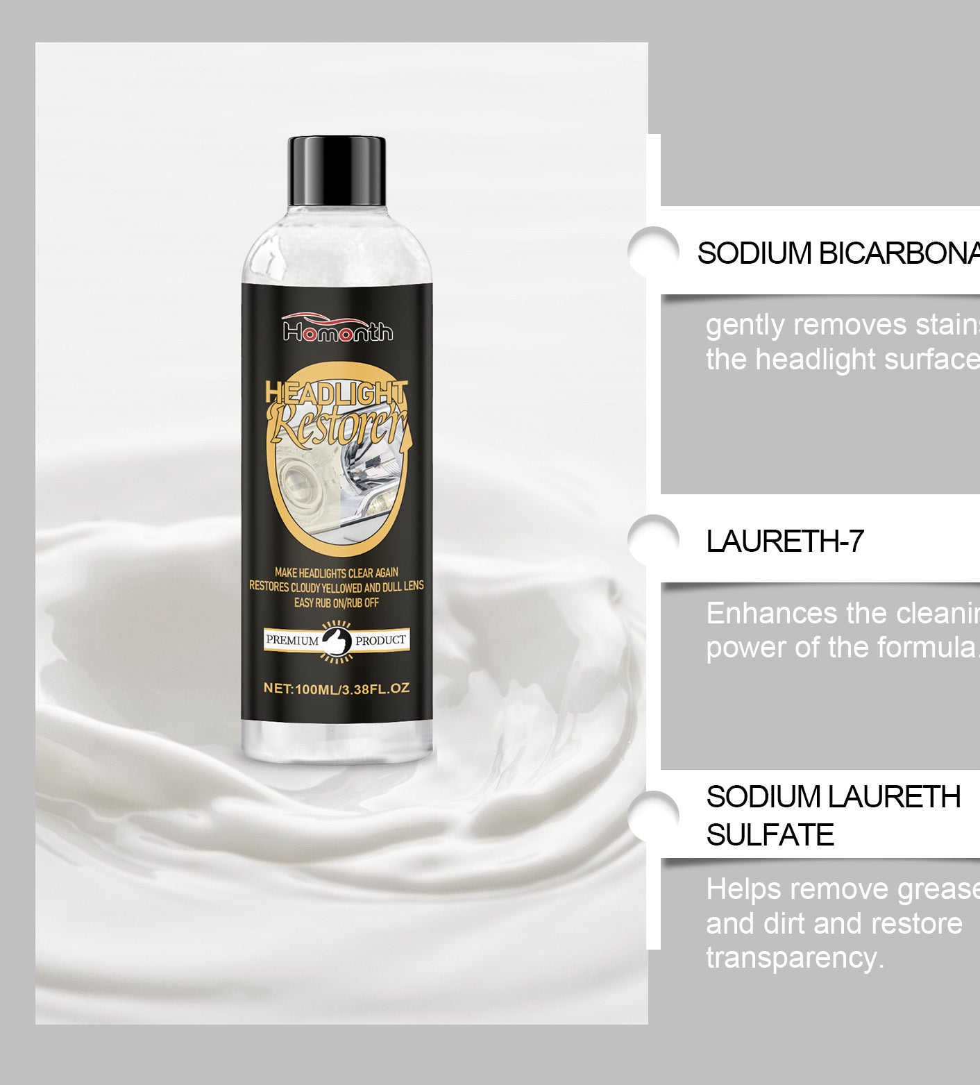 Homonth Car Headlight Restoration Polishing Kit Refurbished Coating Maintenance Brightening Lighting Care Kit