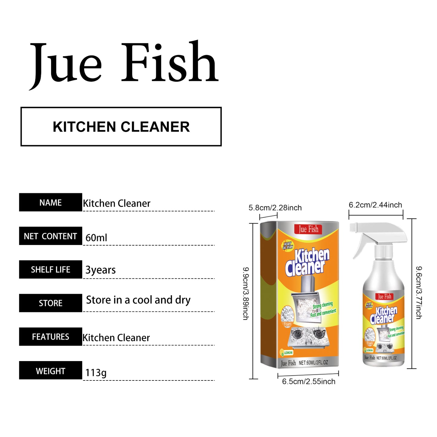 Jue-Fish Kitchen Foam Cleaner Household Kitchen Range Hood Heavy Grease Foam Cleaner Oil Stain Remover
