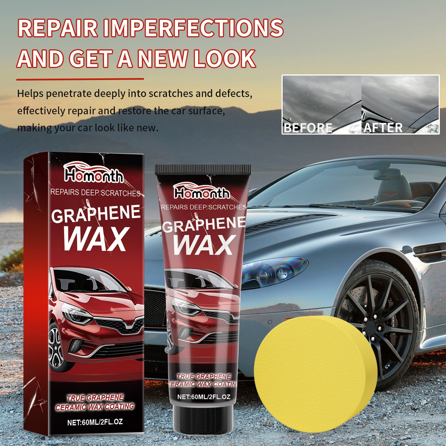Homonth Car Scratch Repair Wax Car Paint Repair Deep Scratches Graphene Wax Refurbished Car Wax
