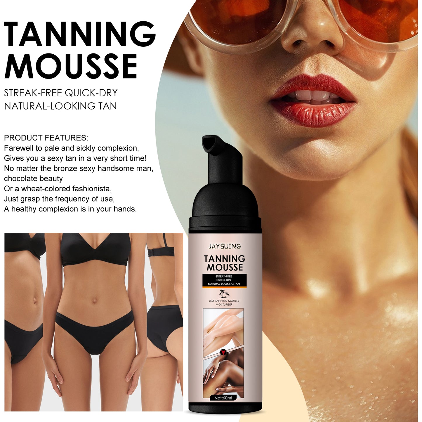 Jaysuing Blackening Mousse Summer Self-Tanning Aid Wheat Color Bronze Skin Moisturizing Tanning Mousse