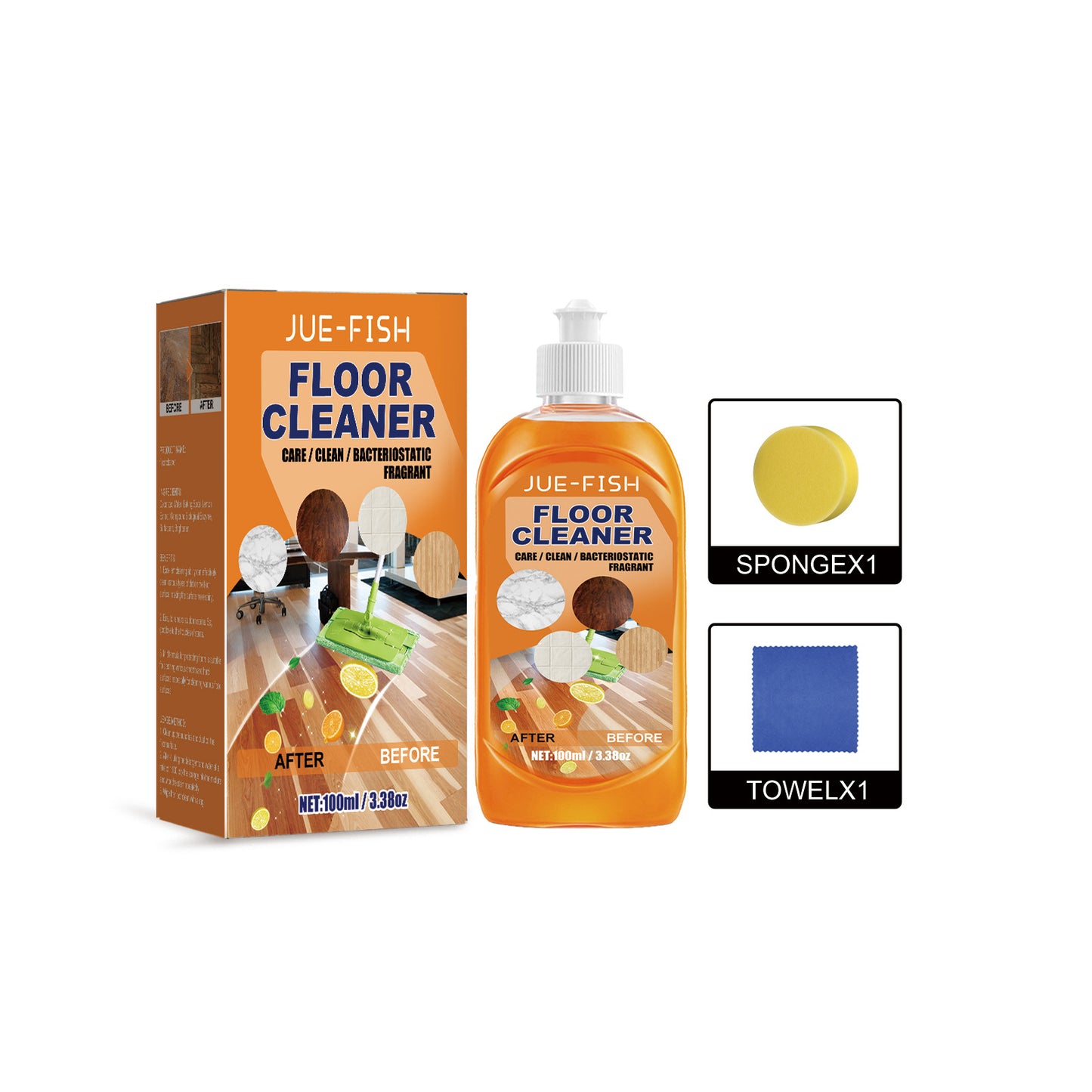 Jue-Fish Floor Cleaner Set Stain Removal and Descaling Wood Floor Cleaner Polishing and Brightening Tile Cleaner
