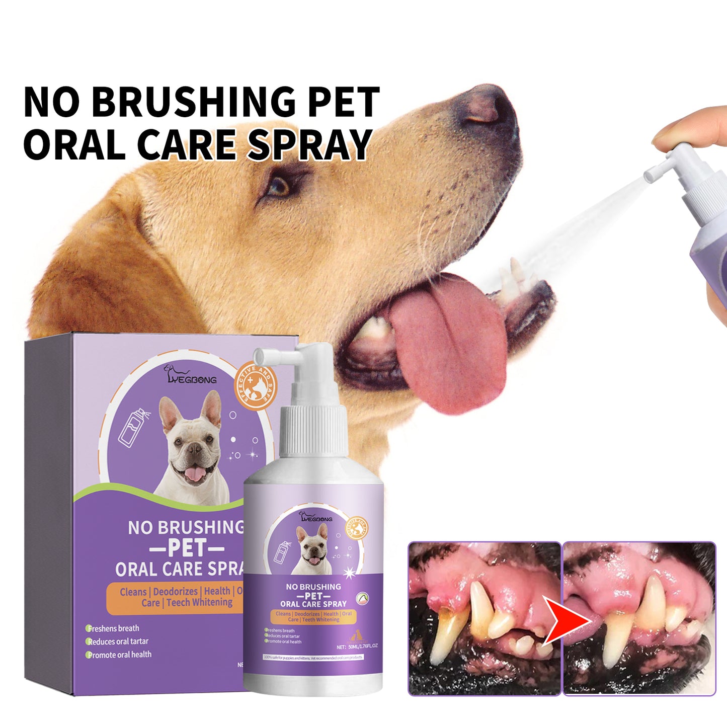 Yegbong Dog and Cat Teeth Cleaning Spray Pet Oral Cleaning Fresh Breath Deodorizing Spray