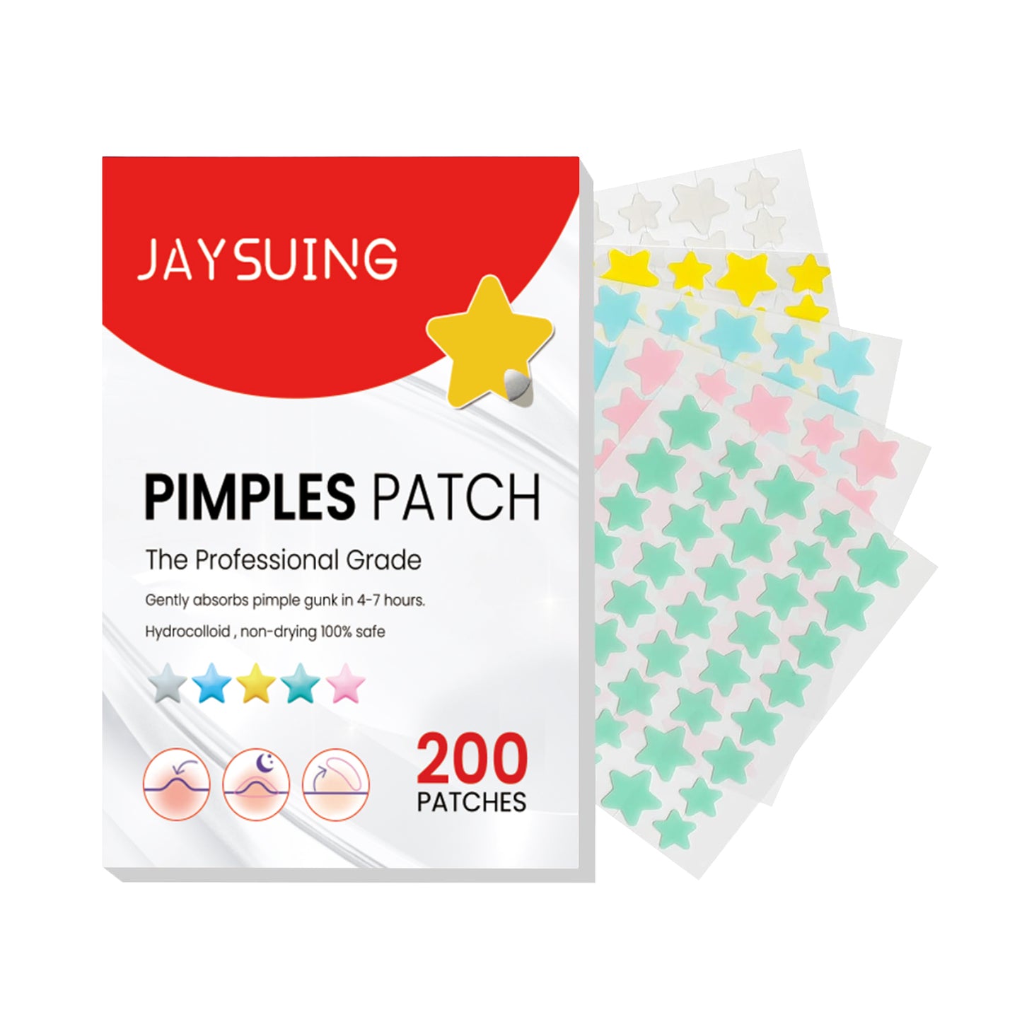 Jaysuing Star Colorful Acne Patch Repair acne scars and marks, fade acne spots and blemishes, cover acne and pimples