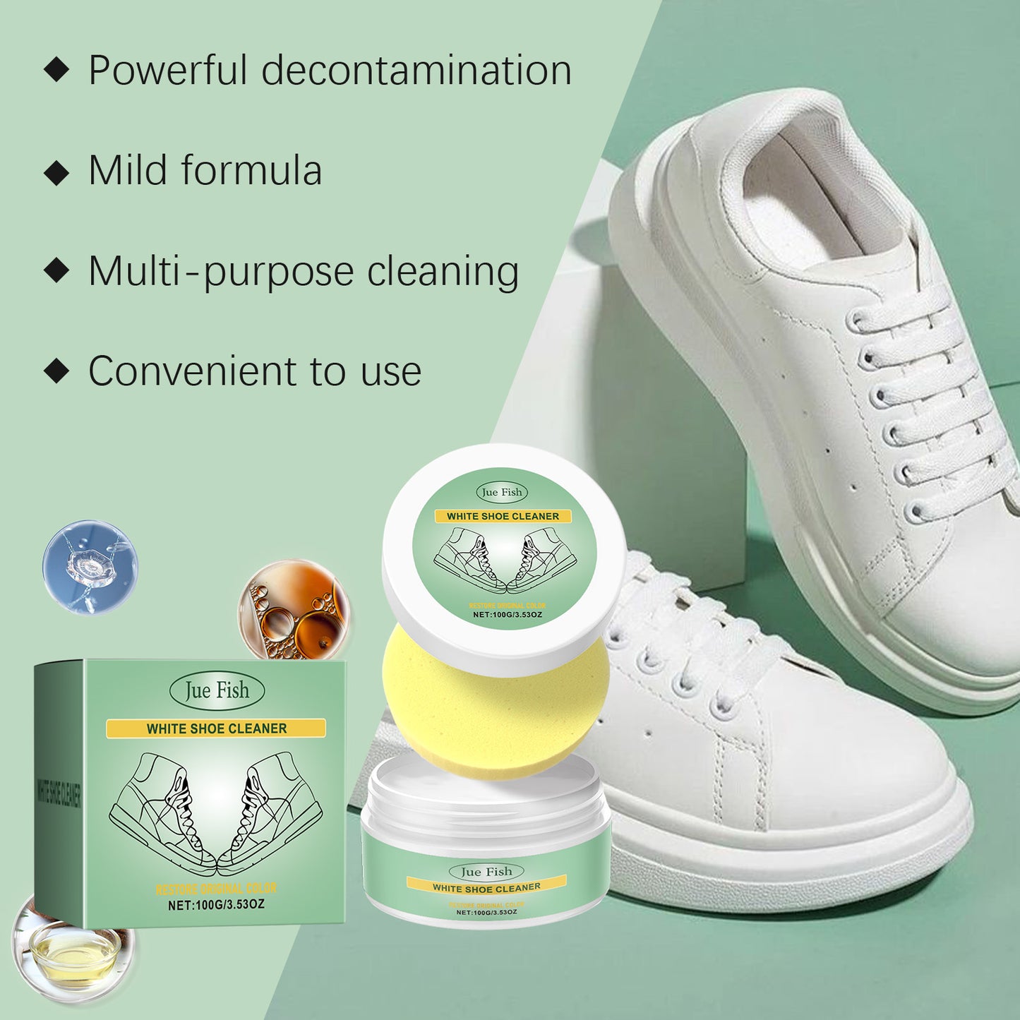 Jue-Fish White Shoe Cleaning Cream Portable Cleaning Cream for Leather Shoes, Leather Bags, and White Sneakers, No-Wash Maintenance
