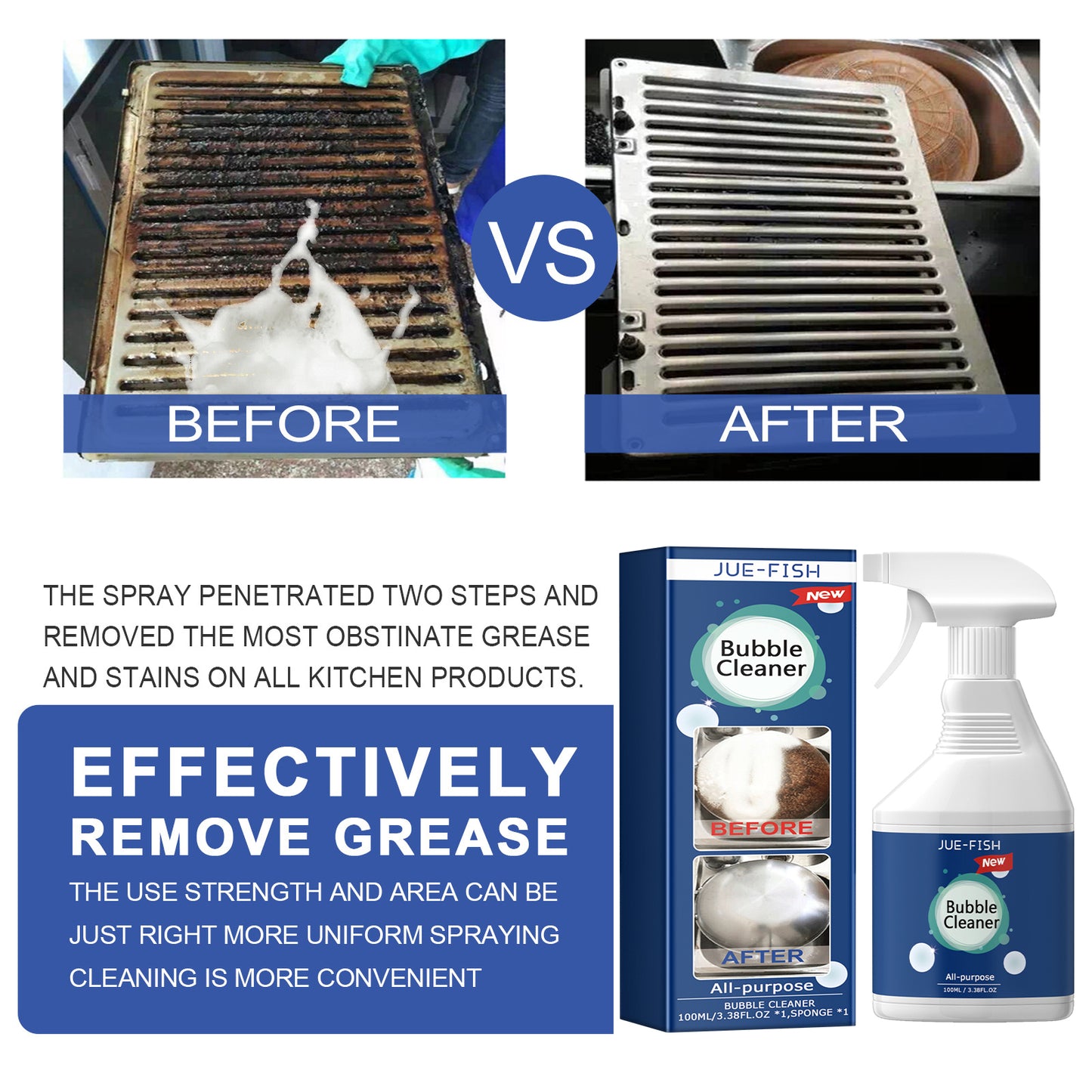 Jue-Fish Kitchen Grease Foam Cleaner Range Hood Stove Exhaust Pipe Wall Kitchenware Oil Stain Cleaner