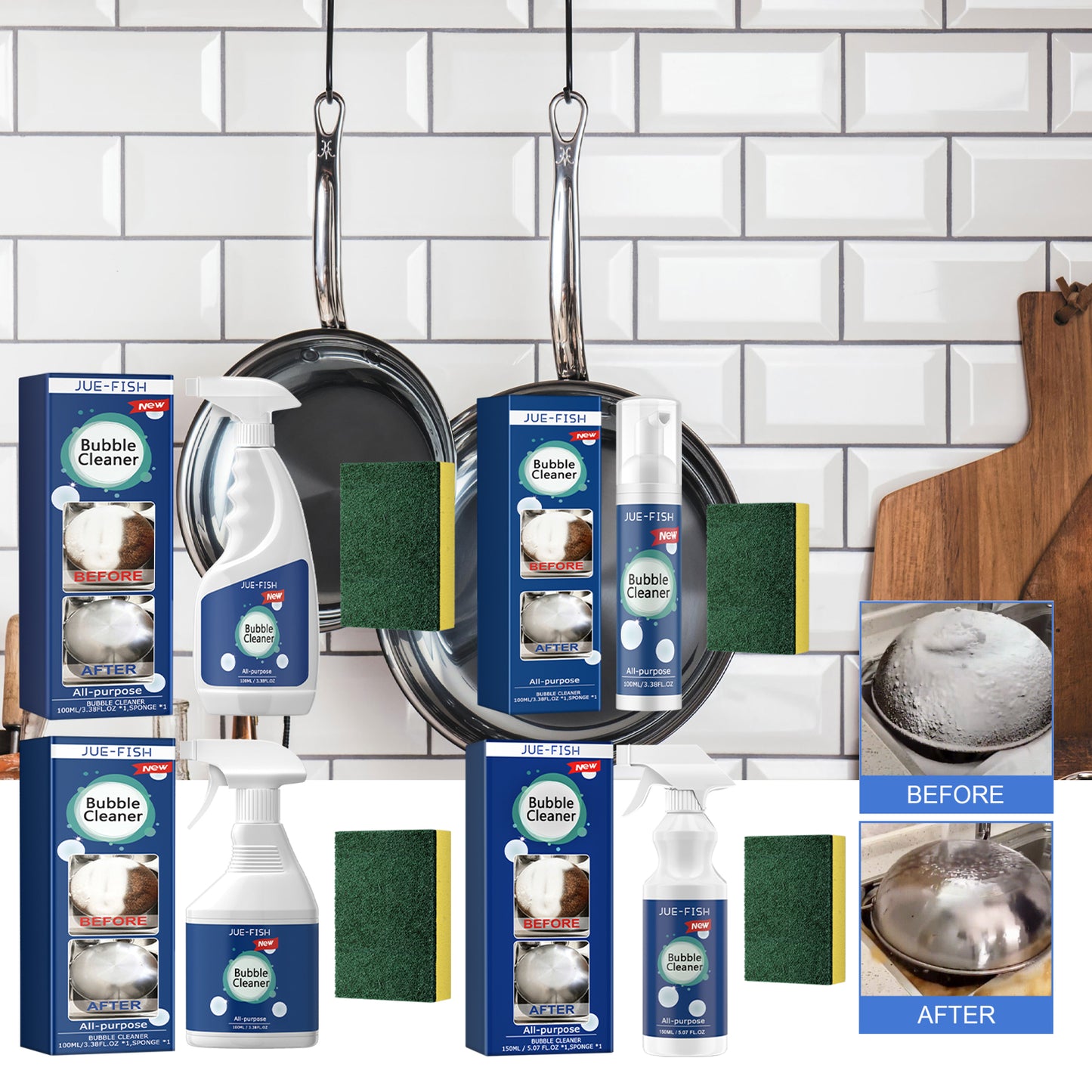 Jue-Fish Kitchen Grease Foam Cleaner Range Hood Stove Exhaust Pipe Wall Kitchenware Oil Stain Cleaner