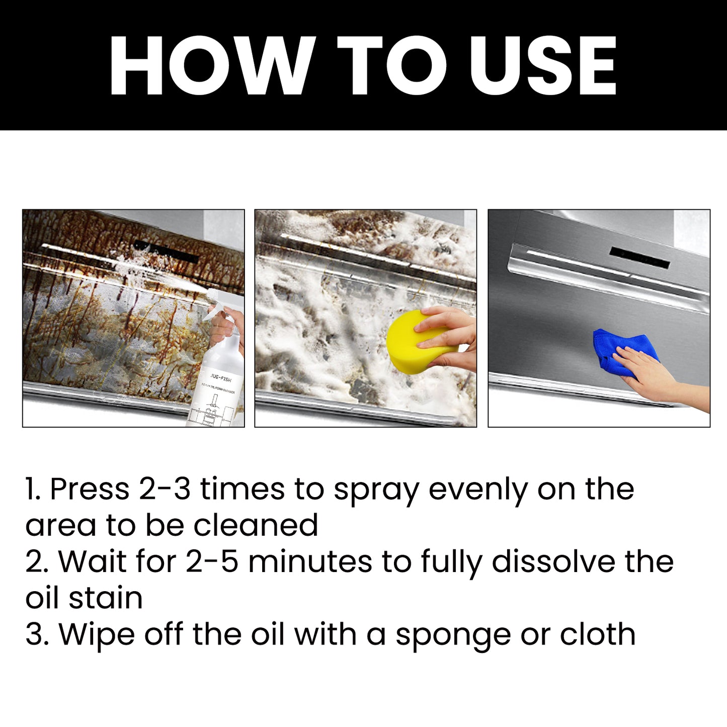 Jue-Fish Heavy Oil Stain Foam Cleaner Kitchen Stove Range Hood Sink Grease Remover Cleaner