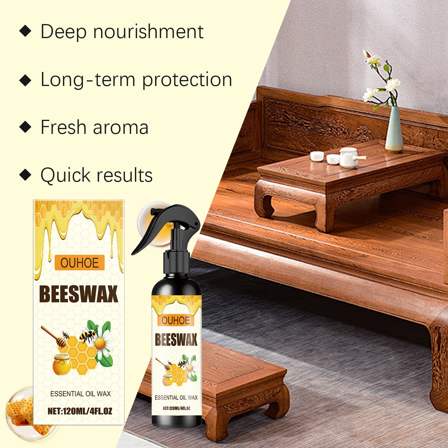 OUHOE Furniture Beeswax Spray Furniture Floor Care Polishing Waterproof Anti-Dry Crack Scratch Renovation Care Wax
