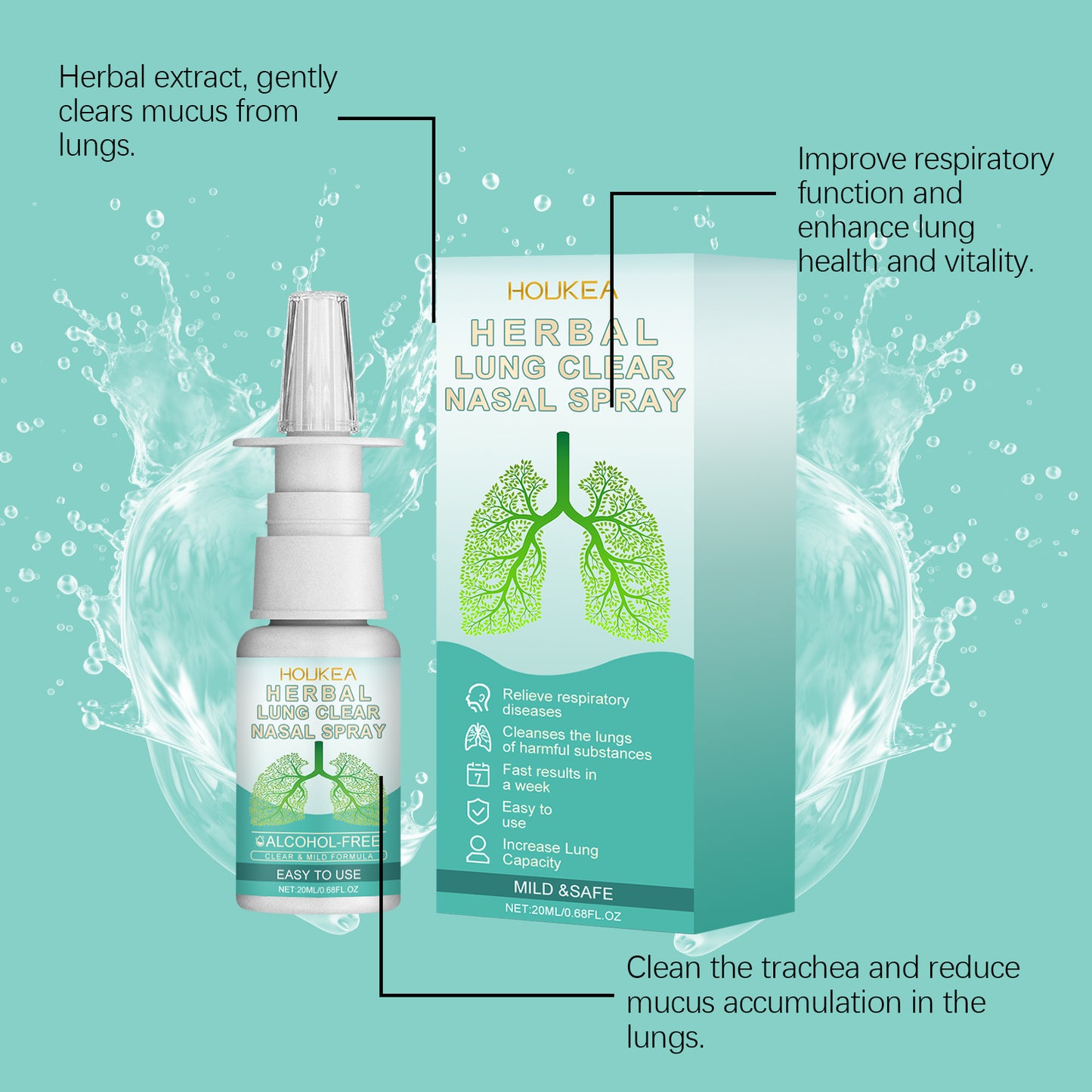Houkea Herbal Nasal Spray Nose Cleansing Gentle Care Nose Discomfort Daily Refreshing Nasal Spray