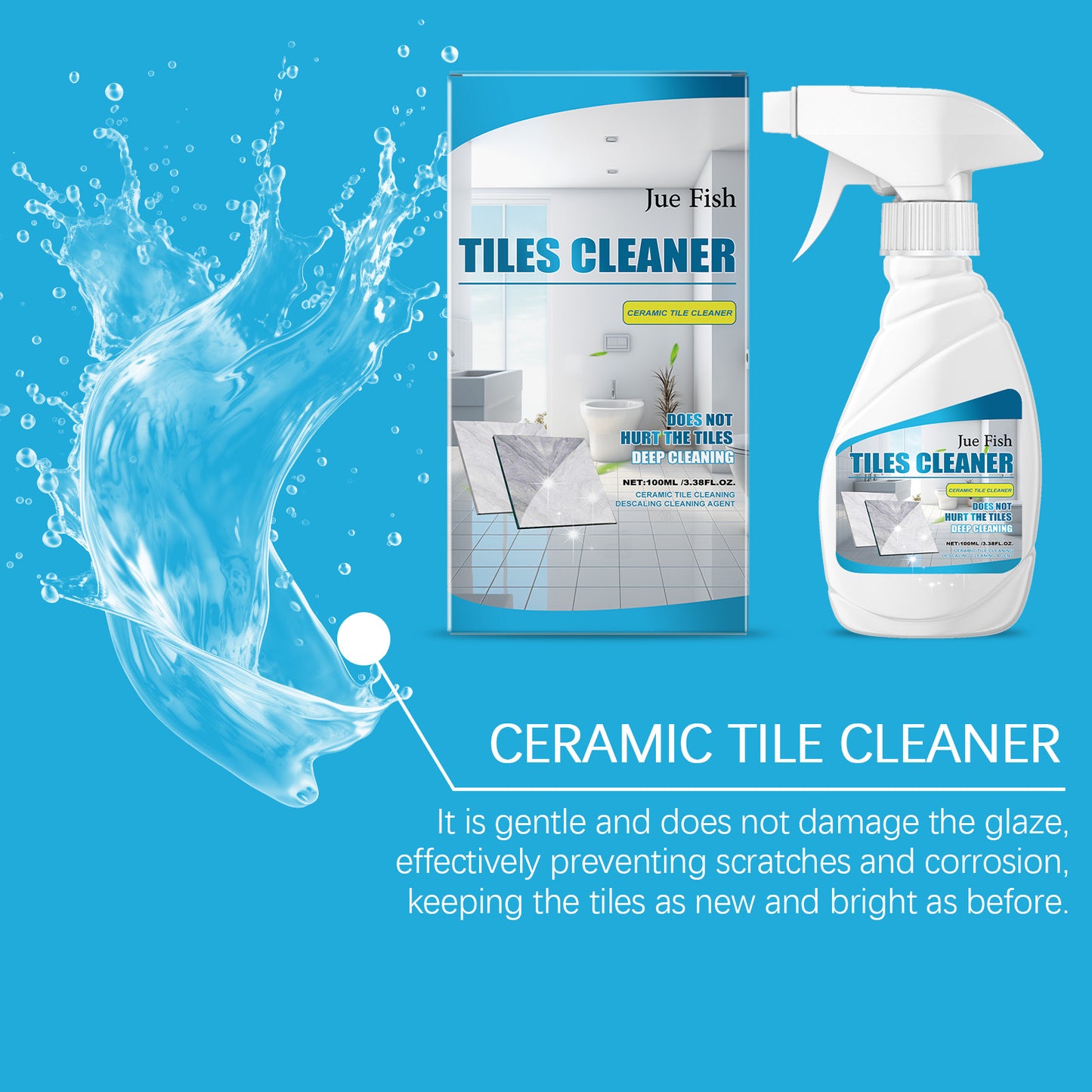 Jue-Fish Tile Cleaner Bathroom Tile Floor Marble Bright Powerful Dirt Remover