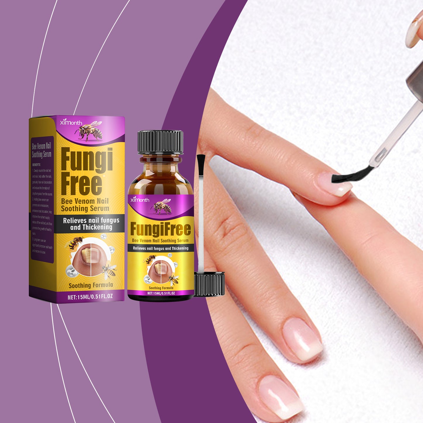 Ximonth Bee Venom Onychomycosis Treatment Solution Hand and Foot Nail Fungus Cleansing Nutritional Repair Brightening Thickening