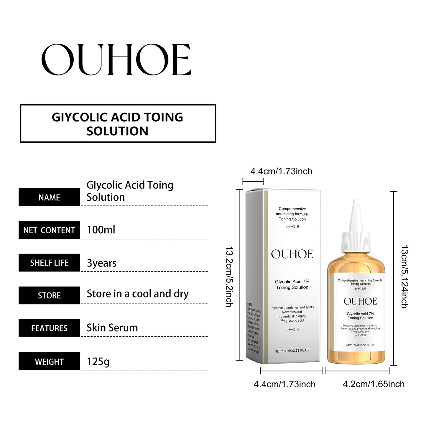 OUHOE Glycolic acid7%Moisturizing Toner，Remove Closed Comedones, Improve Skin Condition, Rejuvenate and Refresh Skin Essence