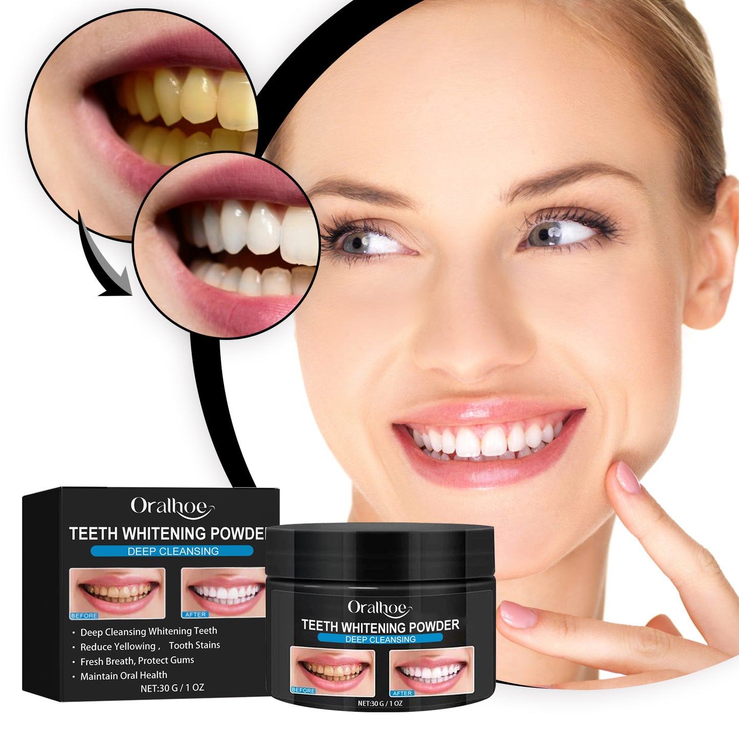 Oralhoe Activated Carbon Teeth Whitening Powder Teeth Whitening, Teeth Cleaning, Tartar Removal, Yellow Teeth, Smoke Teeth, Oral Care