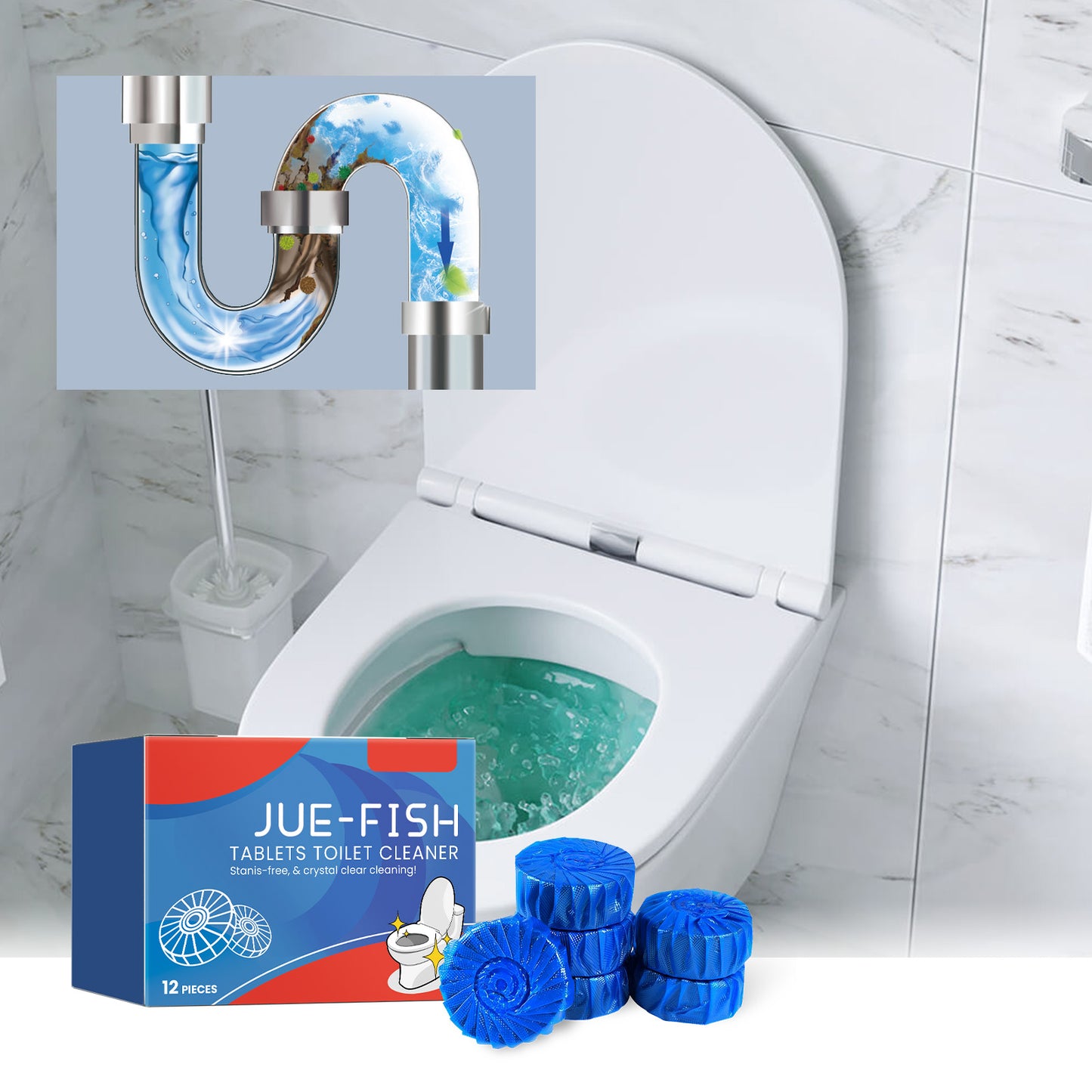 Jue-Fish Toilet Cleaning Plate Household Toilet Cleaner Descaling Deodorizing Stain Removal Fresh Scent Toilet Cleaning Tablets