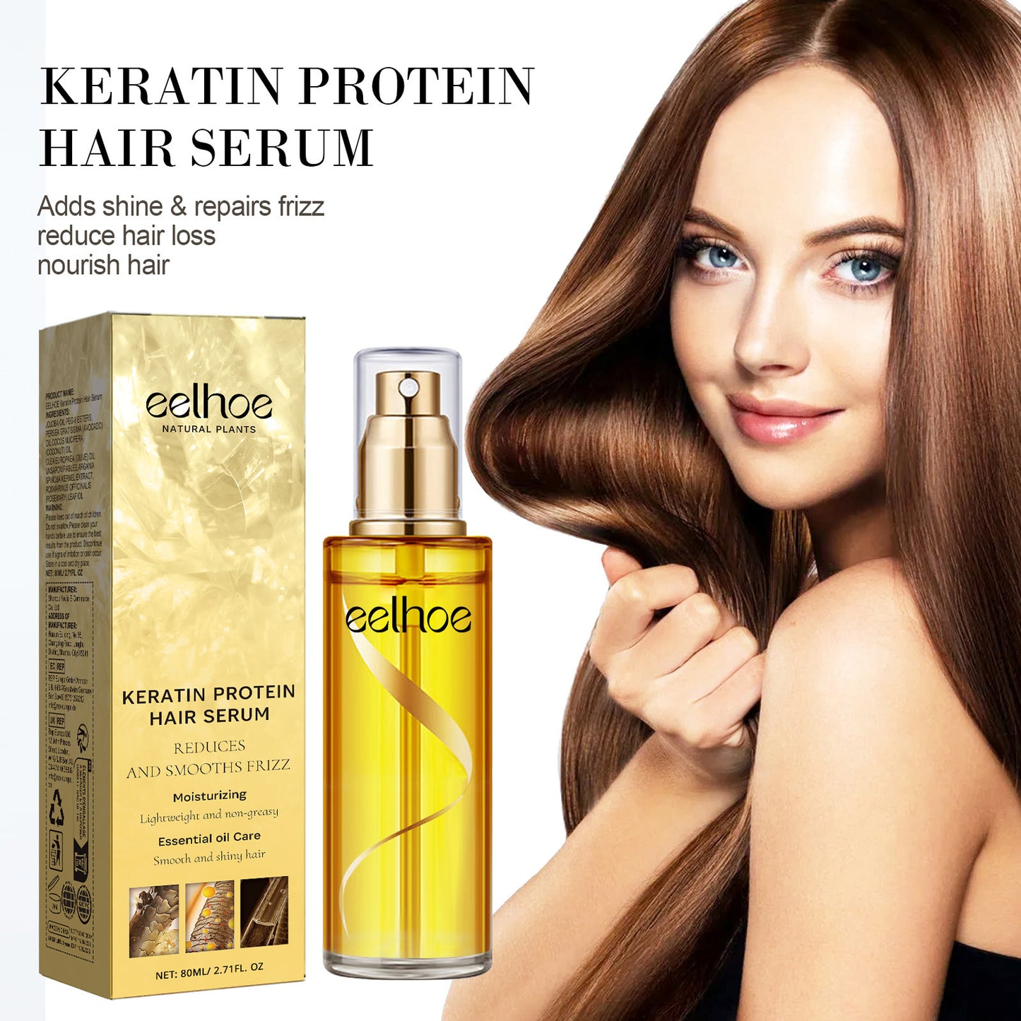 EELHOE Keratin Hair Serum Spray Hair Repair Improves Dry Frizzy Curly Hair Hair Oil Essence