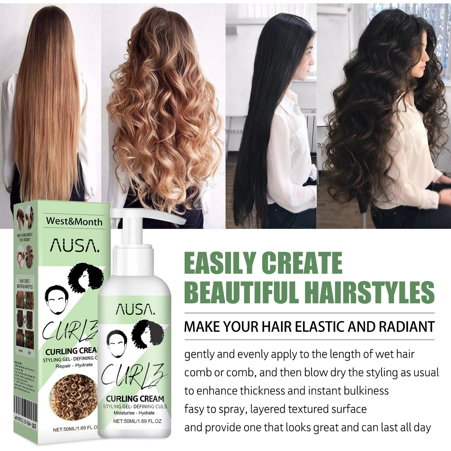 West&Month Curling Hair Elasticizer Moisturizing Curl Defining Volumizing Strong Elastic Hair Smoothing Frizz Care