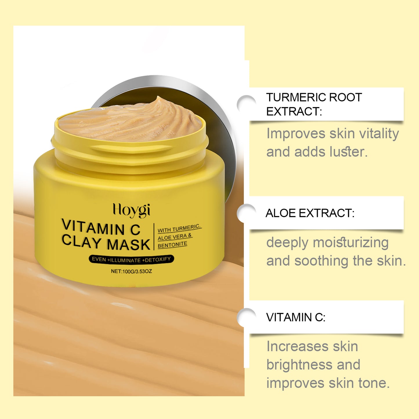 Hoygi Vitamin C Turmeric Mud Mask Gentle improvement of dullness deep cleansing brightening skin tone hydrating mask