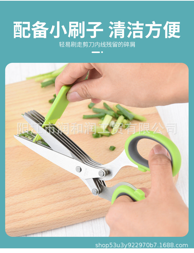 In Stock Five-Layer Scissors Stainless Steel Multi-Layer Scissors（Apple green） Shredded Scallion Scissors Herb Scissors Medicinal Herb Scissors Vegetable Scissors