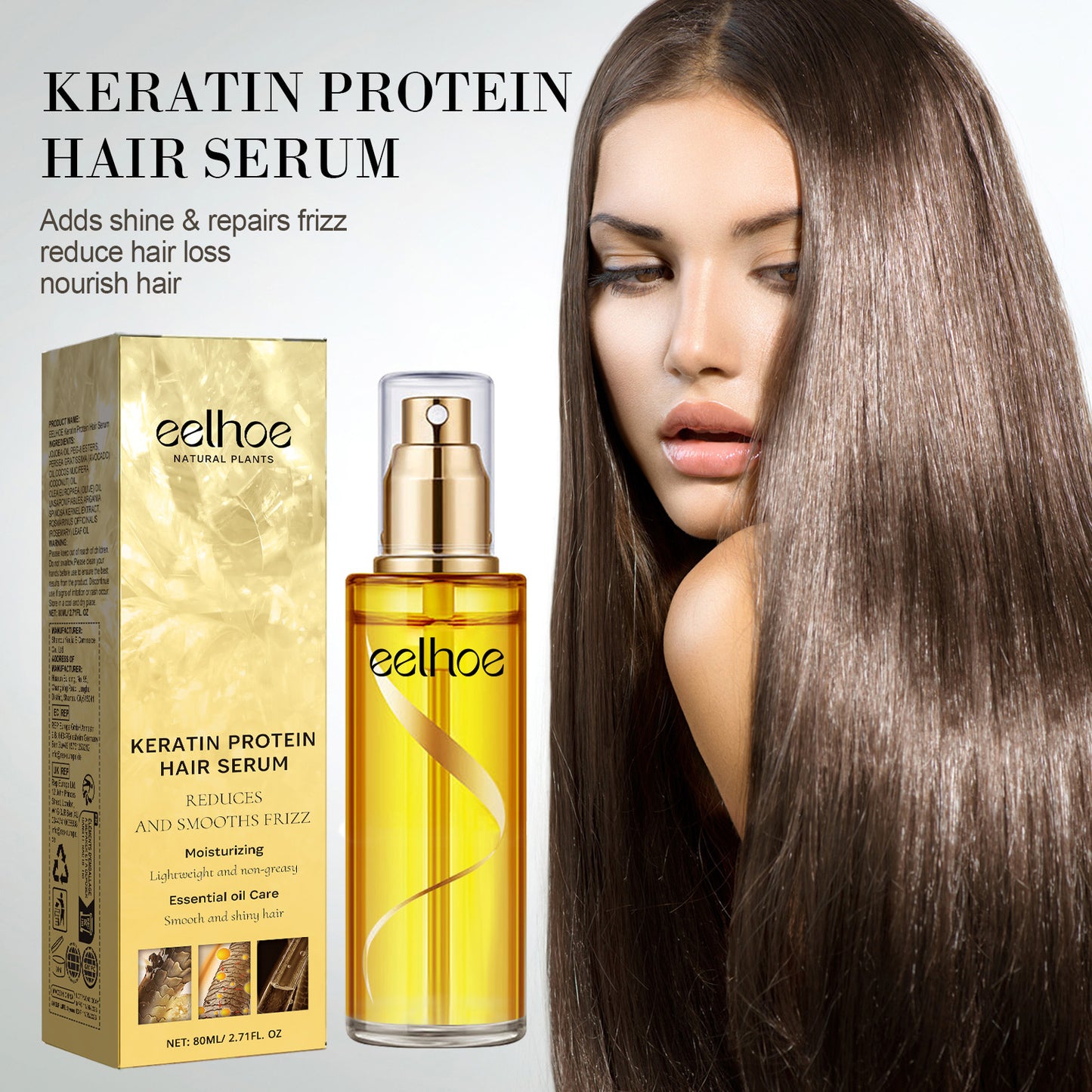 EELHOE Keratin Hair Serum Spray Hair Repair Improves Dry Frizzy Curly Hair Hair Oil Essence