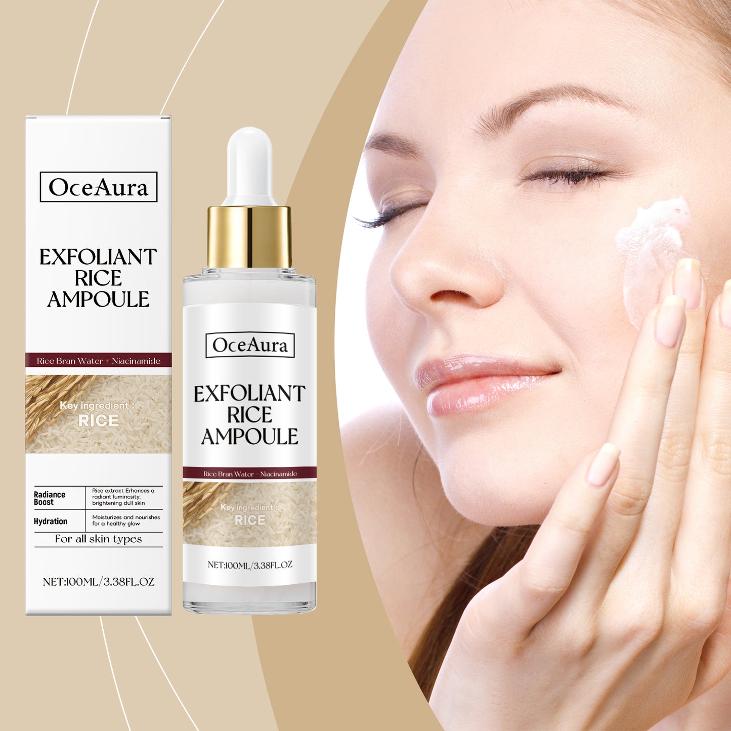OceAura Rice Moisturizing Exfoliating Liquid Moisturizing, hydrating, gentle exfoliating, skin care, and softening lotion
