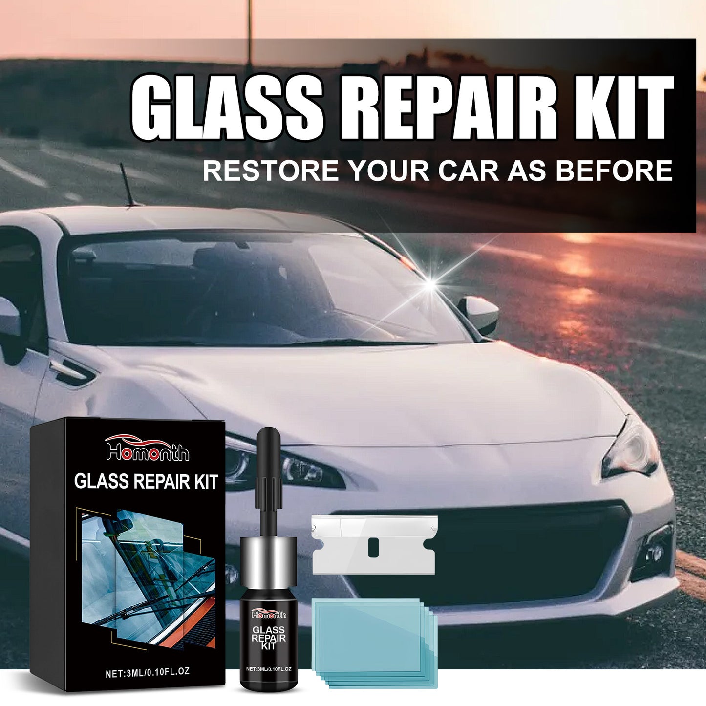Homonth Car Windshield Repair Kit Car glass crack and scratch multifunctional adhesive repair fluid