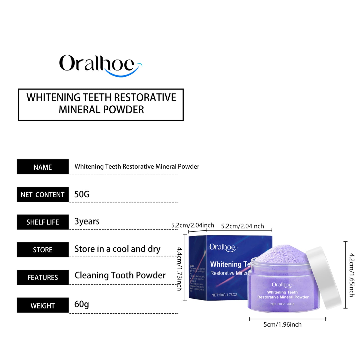 Oralhoe Purple Whitening Tooth Powder Gentle Oral Cleaning Care Fresh Breath Clean Care Teeth
