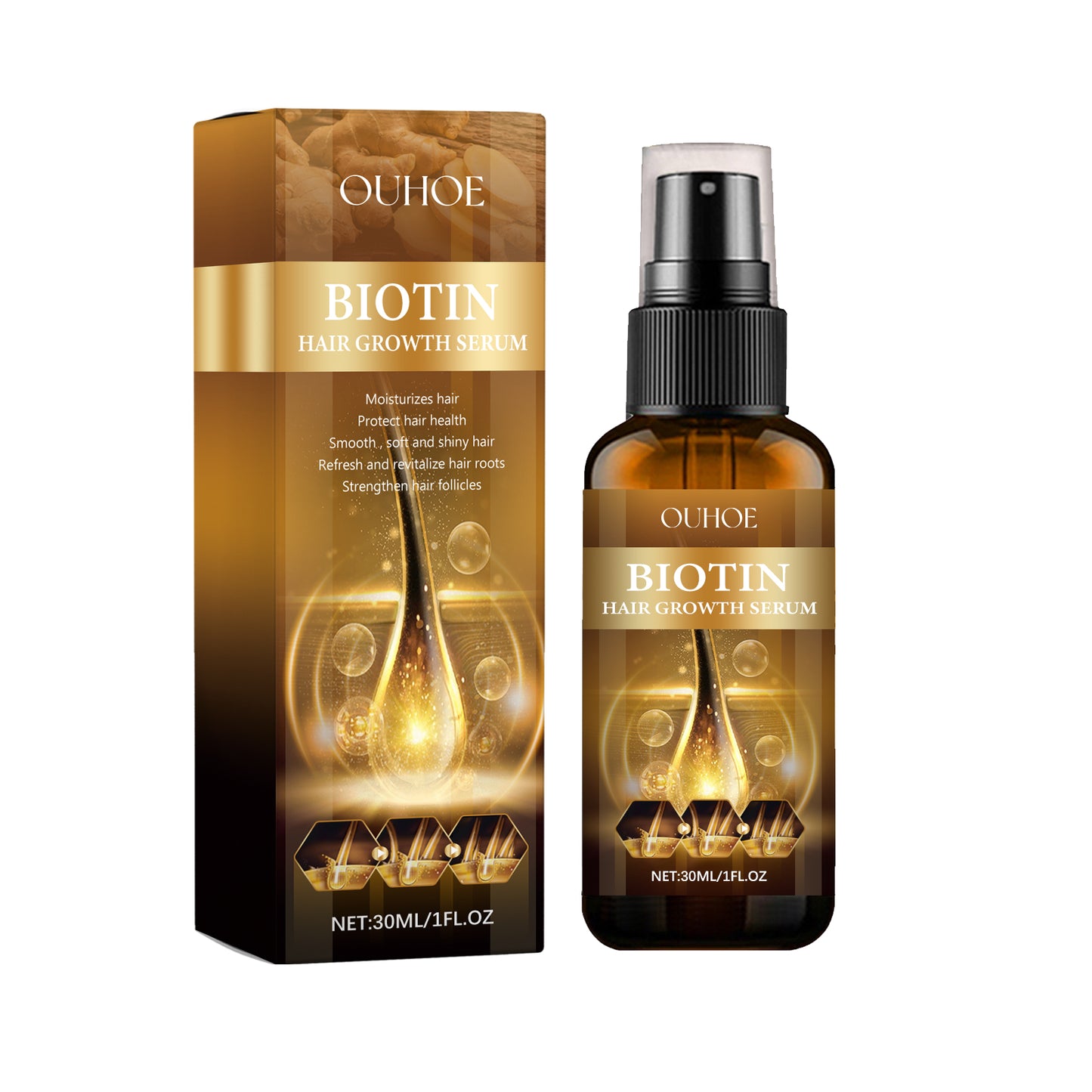 OUHOE Biotin Hair Thickening Spray Nourishing Hair Roots Repairing Dry and Frizzy Hair Anti-Hair Loss Thickening Spray