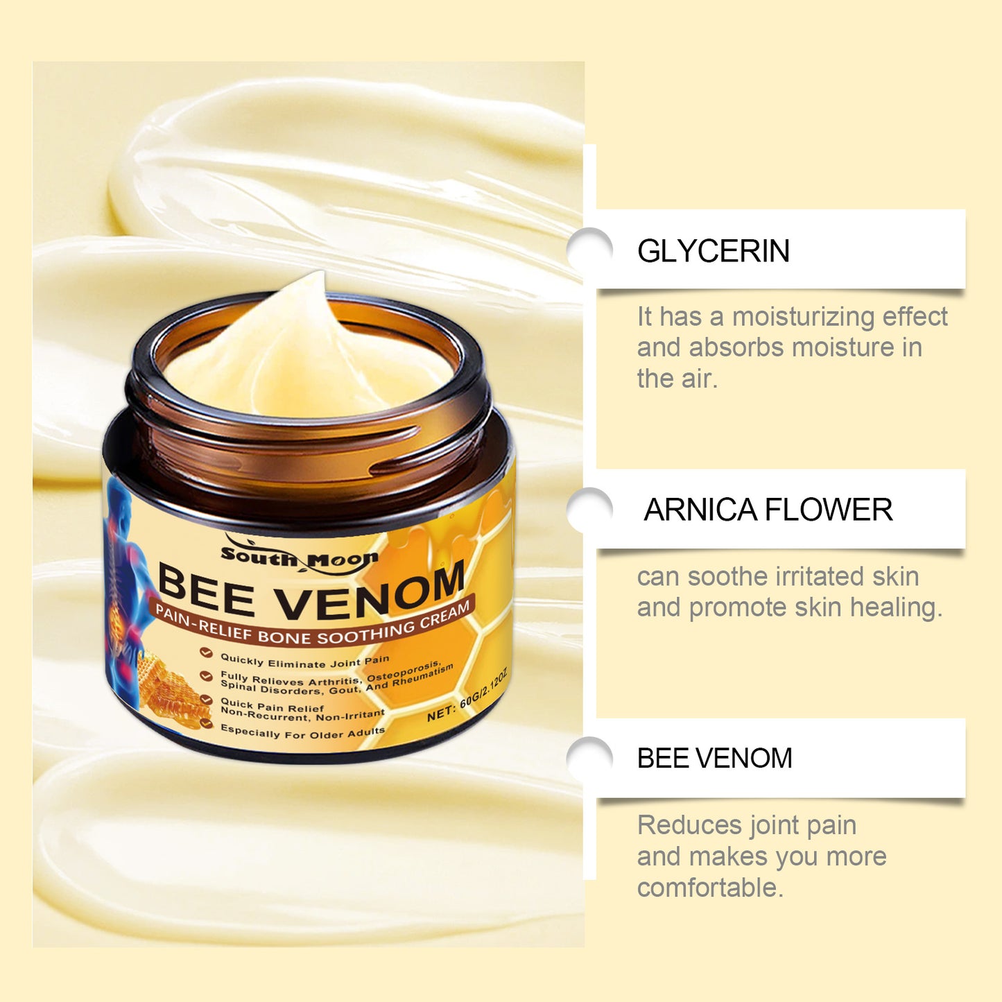 South Moon Bee Venom Joint Repair Cream Portable massage external application care cream for relieving joint discomfort