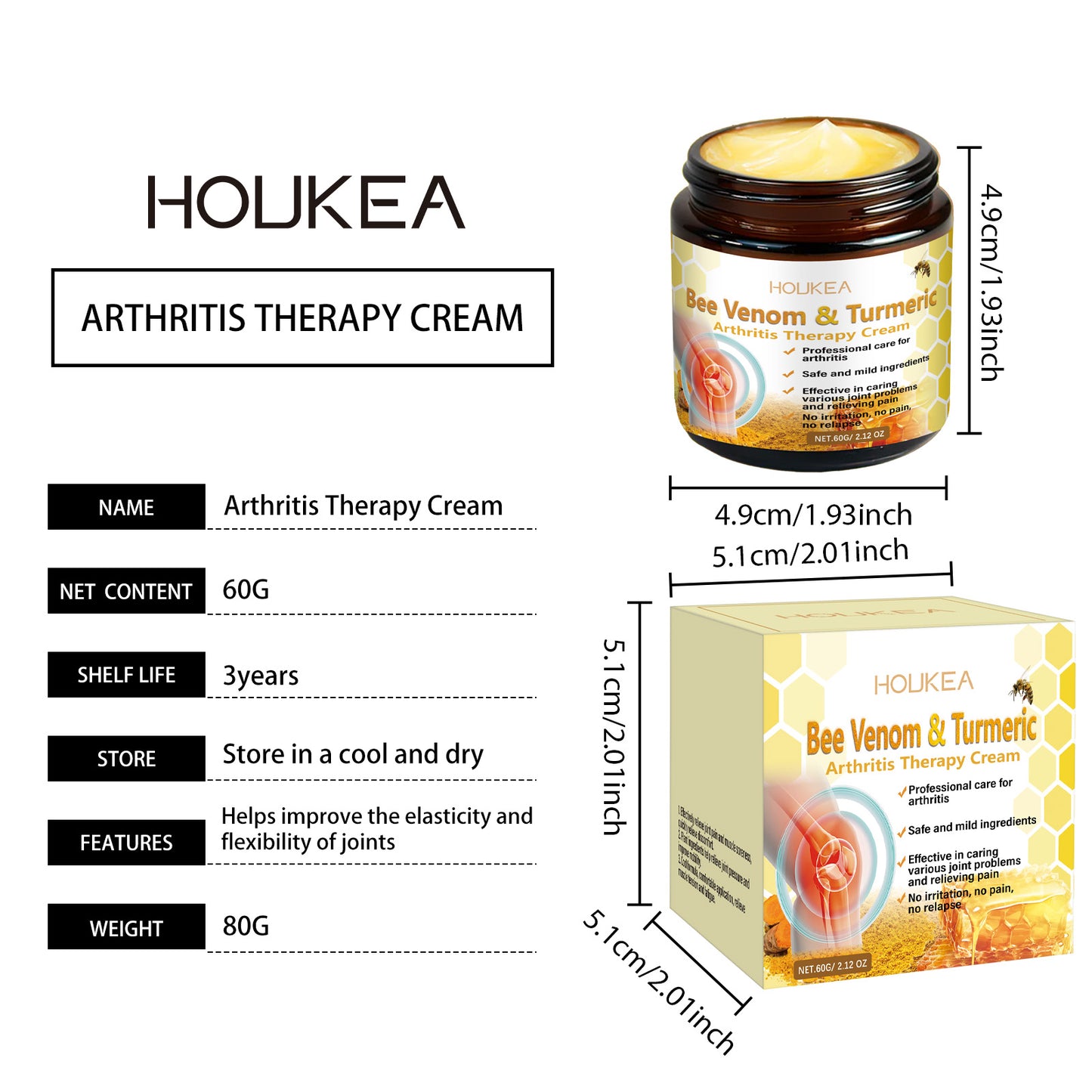 Houkea Turmeric Joint Relief Cream Gentle Care Nourishing Joint Relief Hand and Foot Joint Discomfort Massage Cream