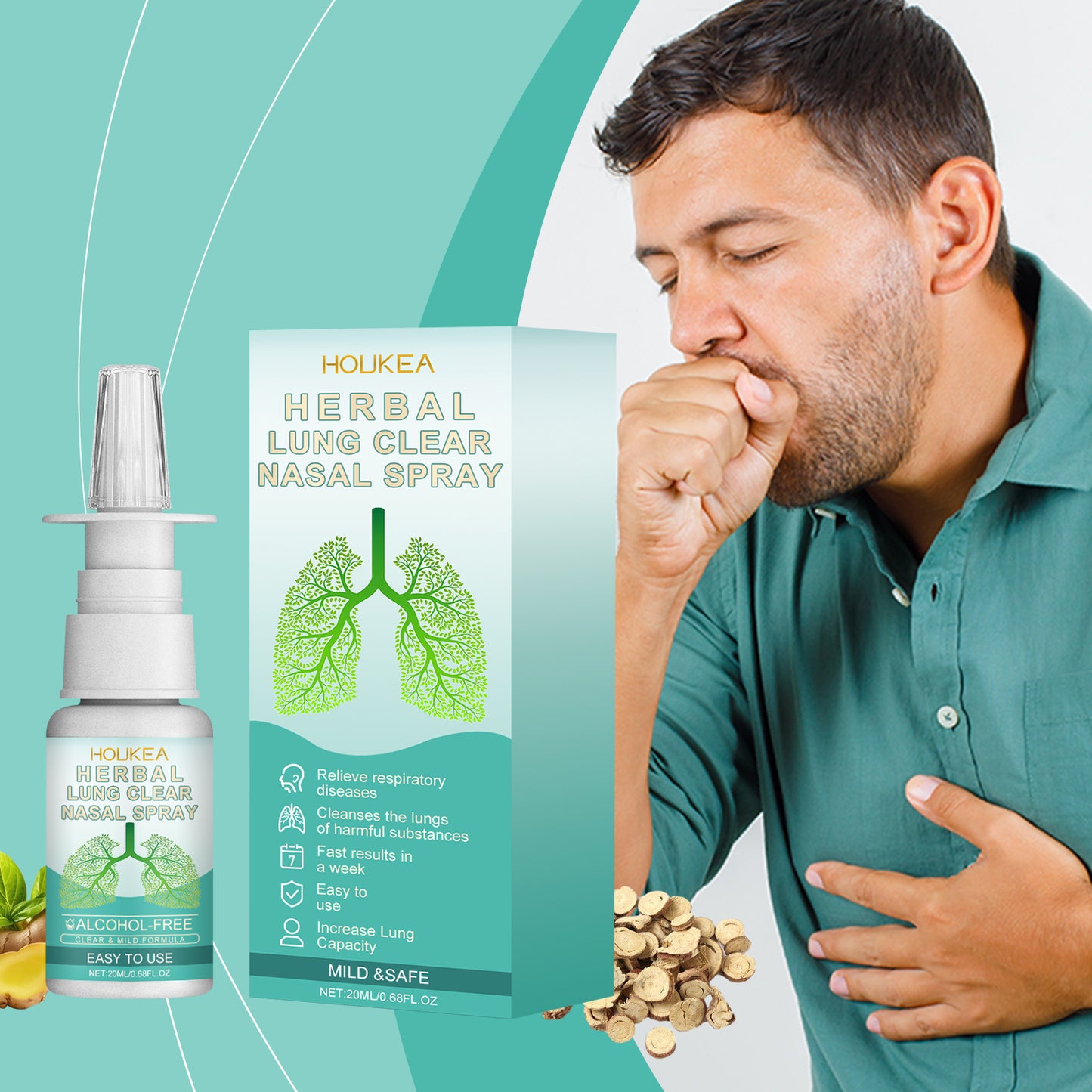 Houkea Herbal Nasal Spray Nose Cleansing Gentle Care Nose Discomfort Daily Refreshing Nasal Spray