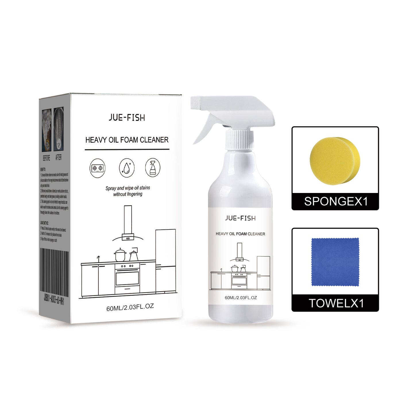 Jue-Fish Heavy Oil Stain Foam Cleaner Kitchen Stove Range Hood Sink Grease Remover Cleaner