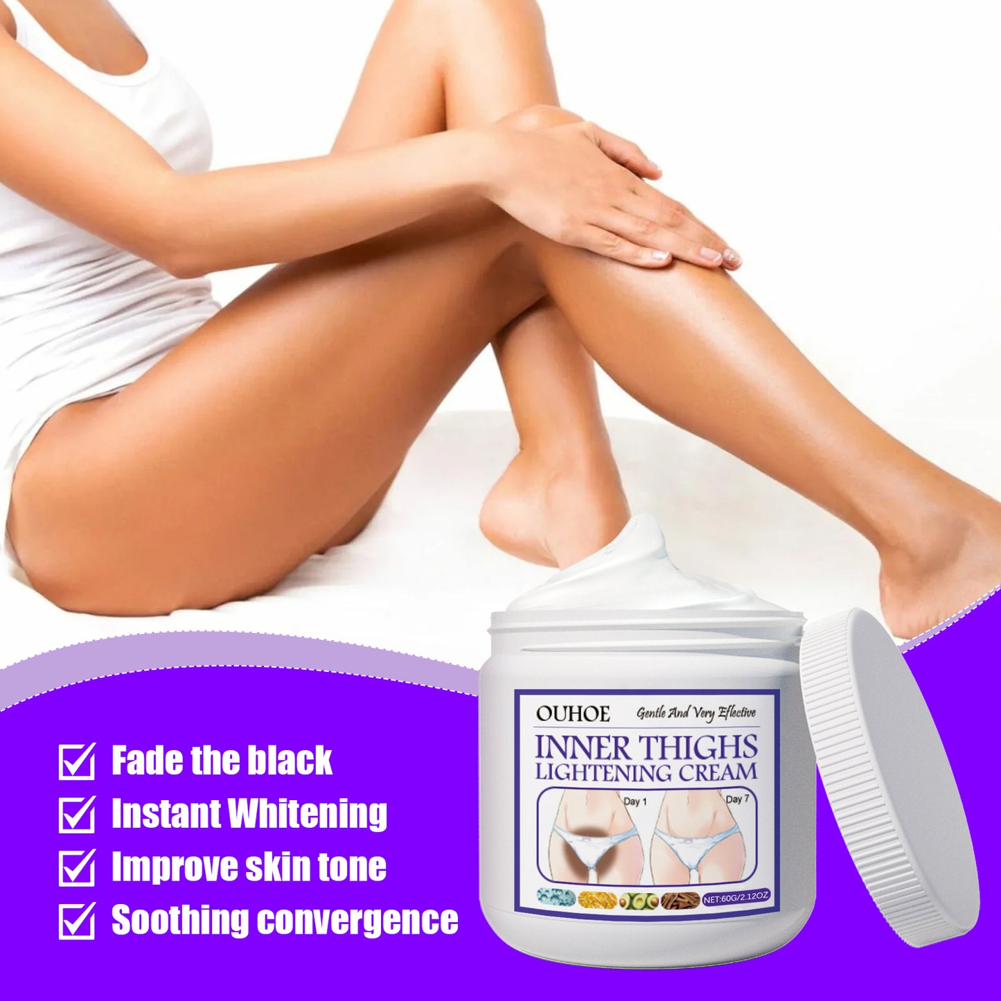 OUHOE Thigh Beauty Cream Glossy Inner Thigh Moisturizing and Nourishing Skin Cleansing and Care Leg Beauty Cream