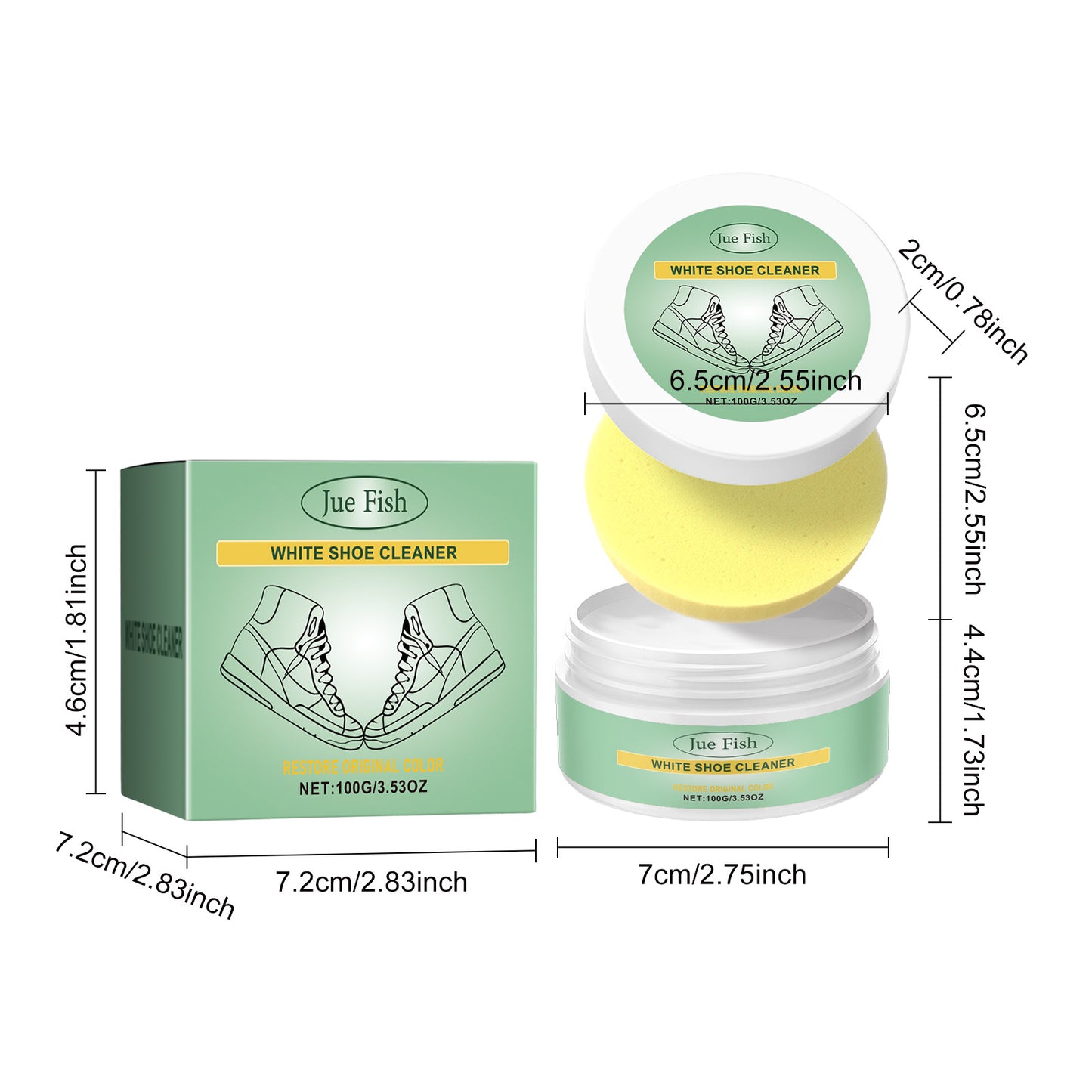 Jue-Fish White Shoe Cleaning Cream Portable Cleaning Cream for Leather Shoes, Leather Bags, and White Sneakers, No-Wash Maintenance