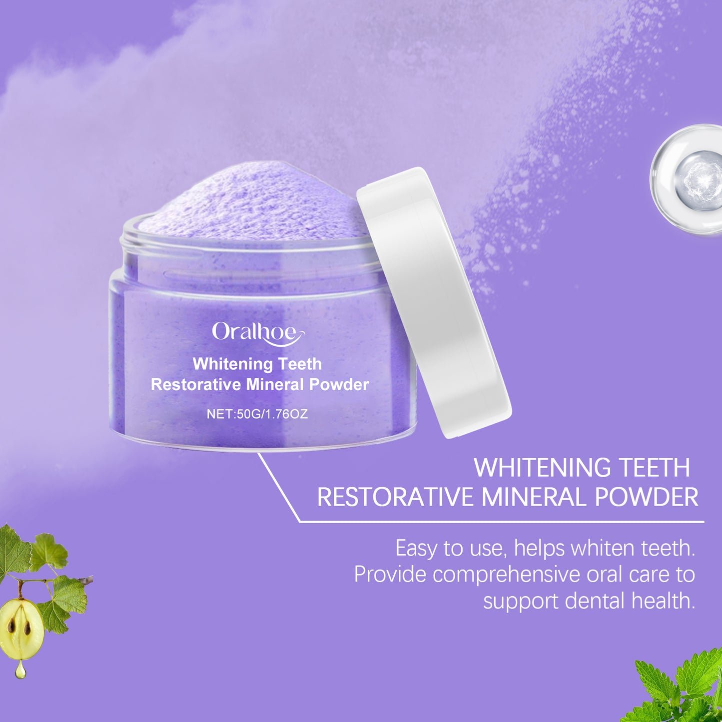Oralhoe Purple Whitening Tooth Powder Gentle Oral Cleaning Care Fresh Breath Clean Care Teeth