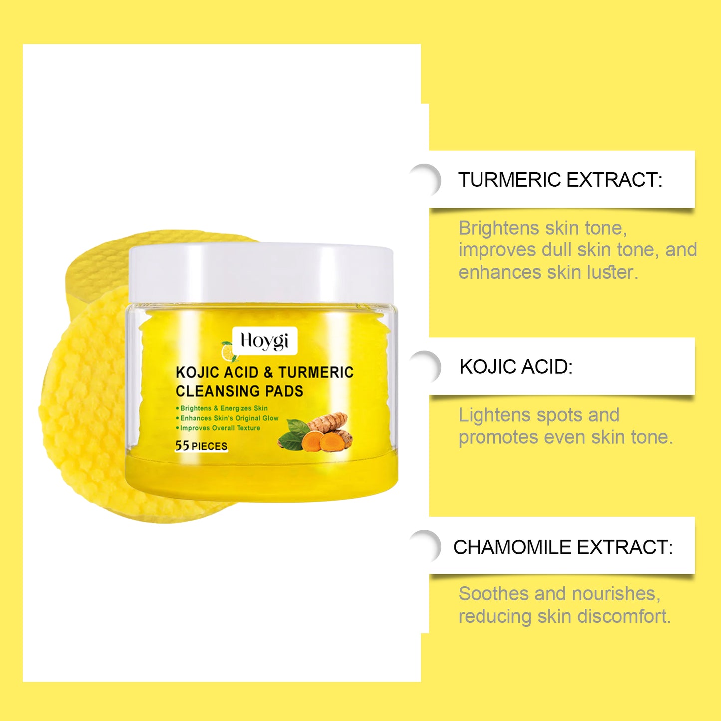 Hoygi Turmeric Cleansing and Exfoliating Pads Gentle Cleansing Brightening Skin Care Moisturizing Facial Skin Cleansing Pad