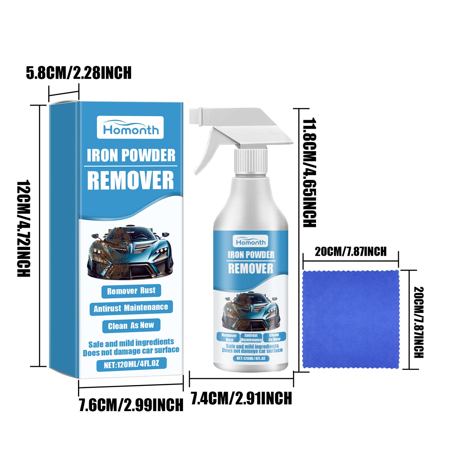 Homonth Car Iron Powder Rust Remover Car Paint Tire Rust Removal Polishing Cleaning Rust Stain Refurbishing Agent