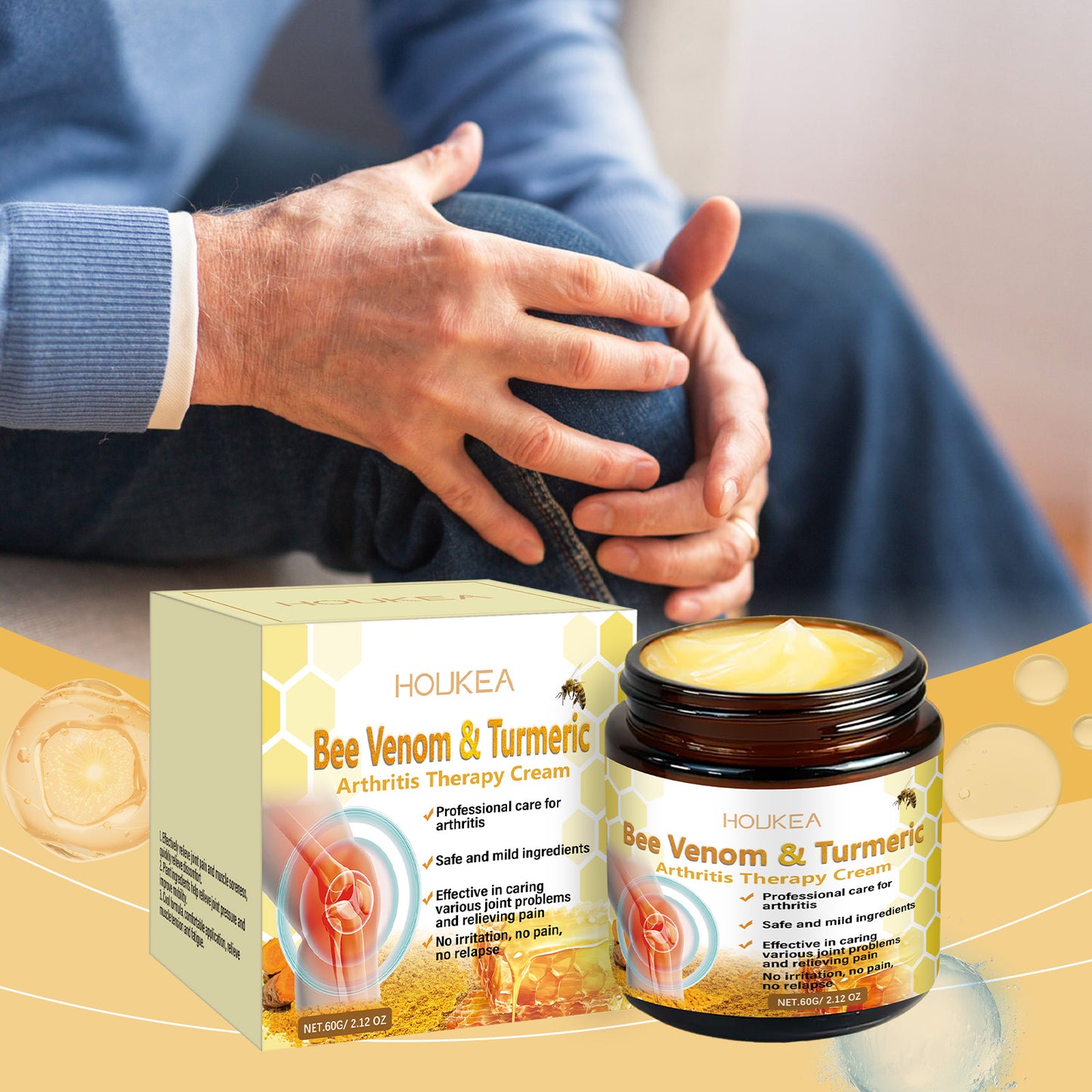 Houkea Turmeric Joint Relief Cream Gentle Care Nourishing Joint Relief Hand and Foot Joint Discomfort Massage Cream