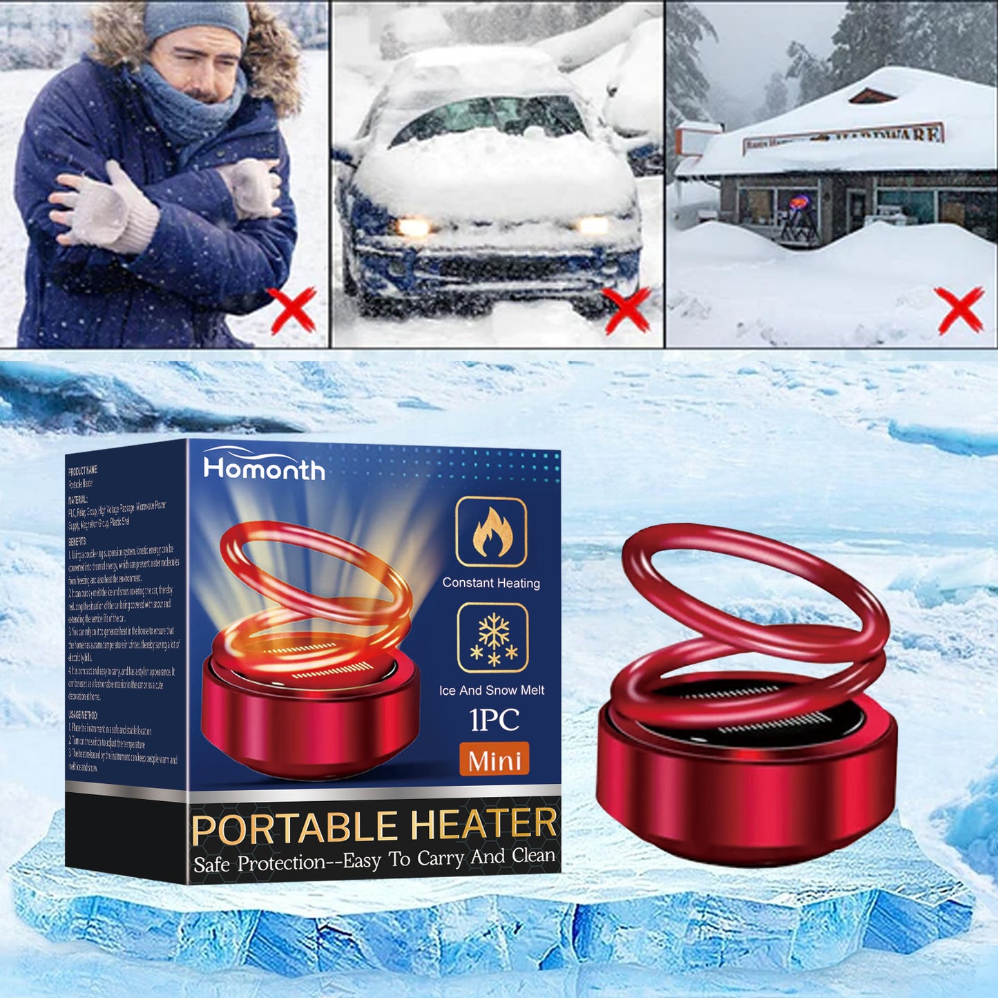 Homonth Portable Dynamic Molecular Heater Car Window Snow Removal Ice Removal Fog Removal Convenient Heater