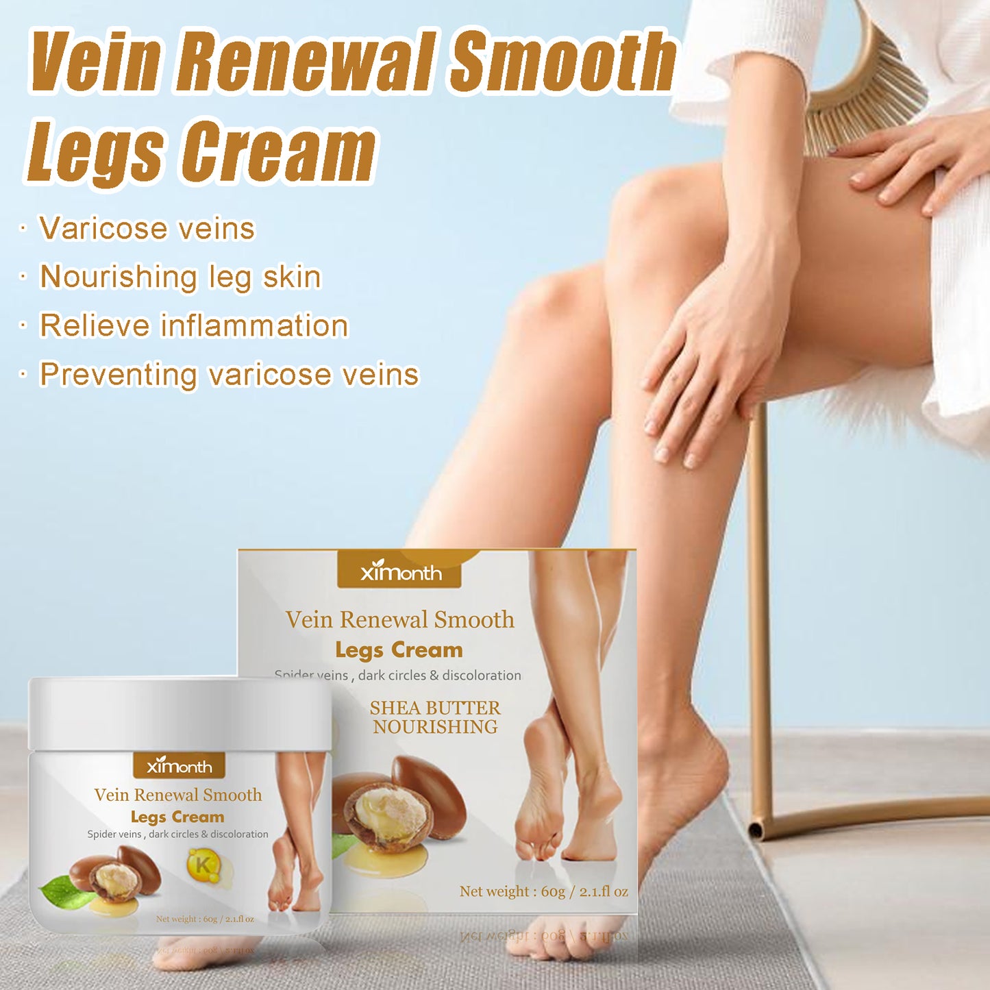 Ximonth Varicose Vein Massage Cream Relieve Soreness Leg Massage Varicose Earthworm Leg Vein Care Cream
