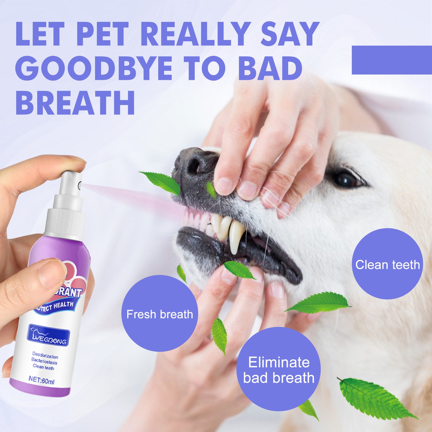 Yegbong Dog Bad Breath Eliminator Spray Pet Oral Cleaning Cat Deodorizing and Freshening Spray