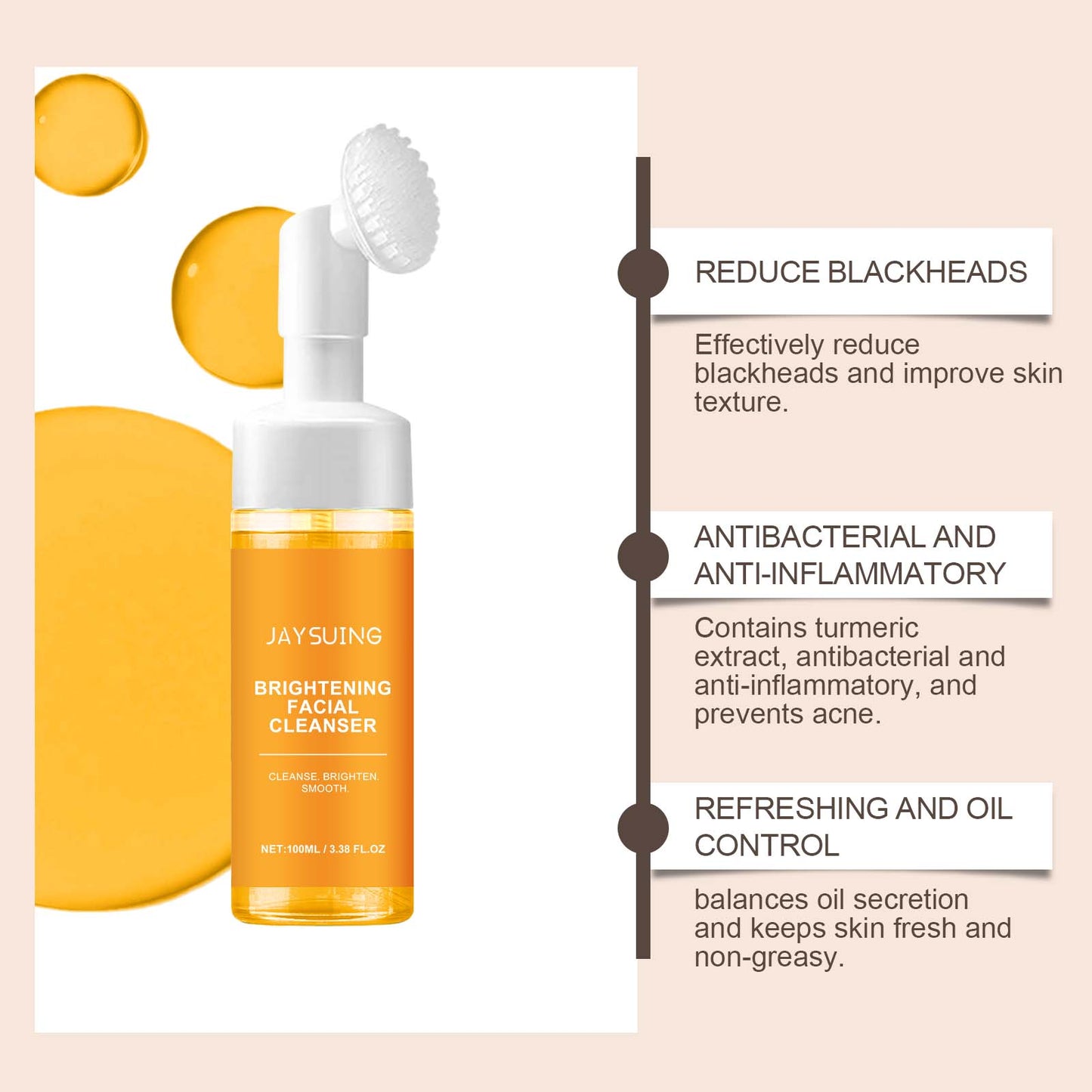 Jaysuing Turmeric Cleansing Cleanser Cleans facial oil, moisturizes skin without tightness
