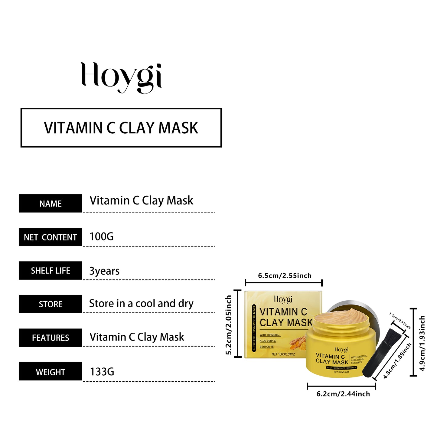 Hoygi Vitamin C Turmeric Mud Mask Gentle improvement of dullness deep cleansing brightening skin tone hydrating mask