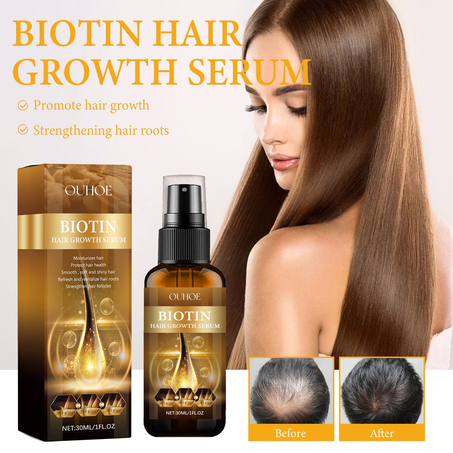 OUHOE Biotin Hair Thickening Spray Nourishing Hair Roots Repairing Dry and Frizzy Hair Anti-Hair Loss Thickening Spray