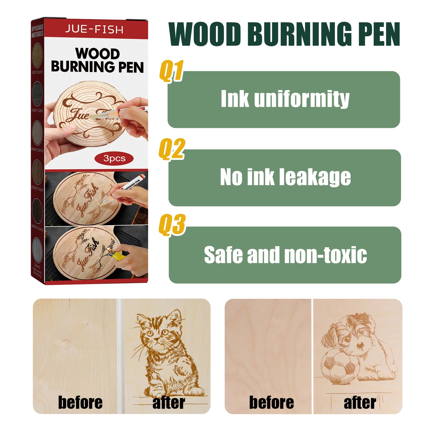 Jue-Fish Wood Burning Pen Set Wooden Markers for Children DIY Pyrography Pen Wood Burning Marker Set
