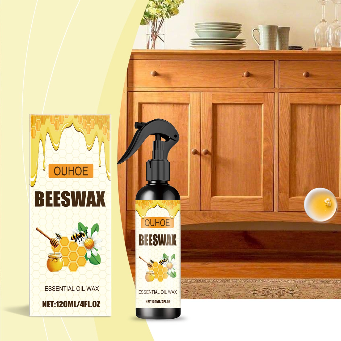 OUHOE Furniture Beeswax Spray Furniture Floor Care Polishing Waterproof Anti-Dry Crack Scratch Renovation Care Wax