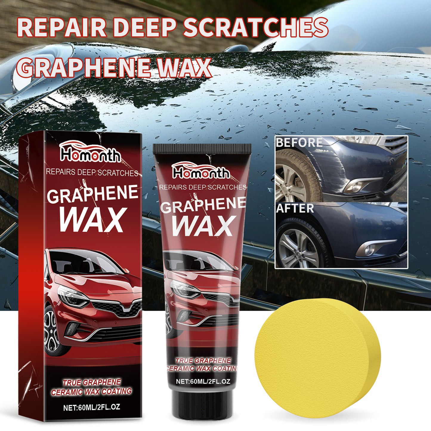 Homonth Car Scratch Repair Wax Car Paint Repair Deep Scratches Graphene Wax Refurbished Car Wax