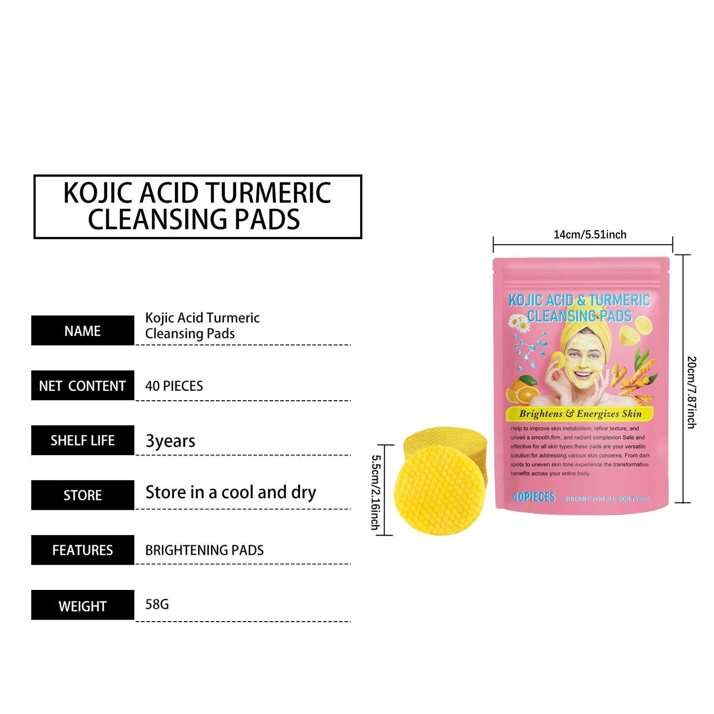 EELHOE Turmeric Kojic Acid Cleansing Pad Gentle cleansing skincare reduces acne, brightens the face, and refines pores