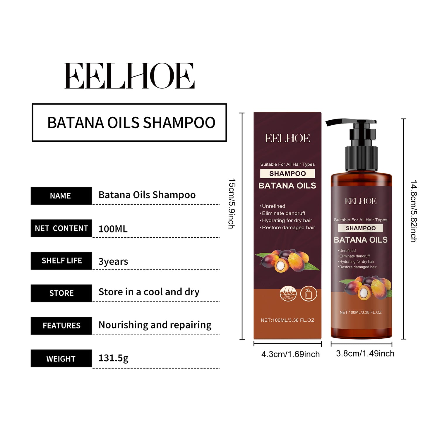 EELHOE Batana Shampoo Moisturizing, Repairing, Nourishing, Smoothing Dry and Frizzy Hair, Oil Control Shampoo